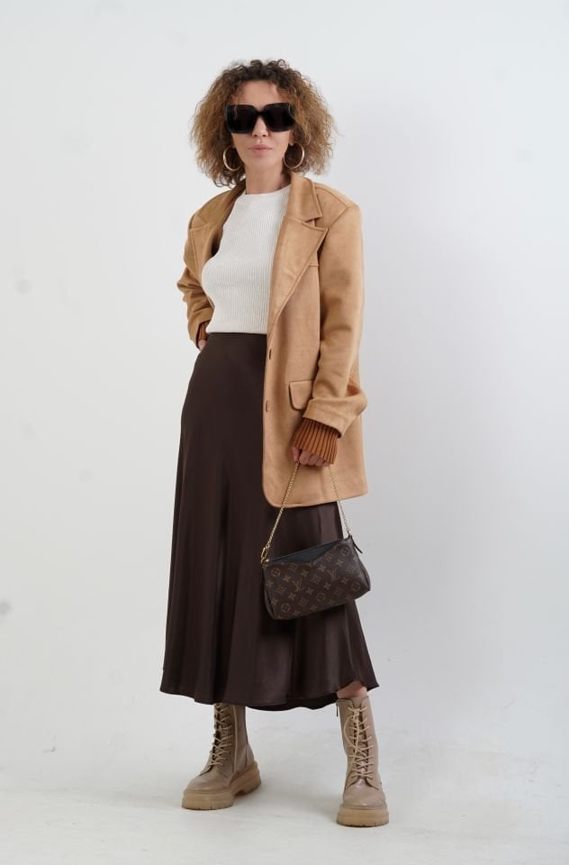 Bej Suni Süet Oversize Blazer Ceket