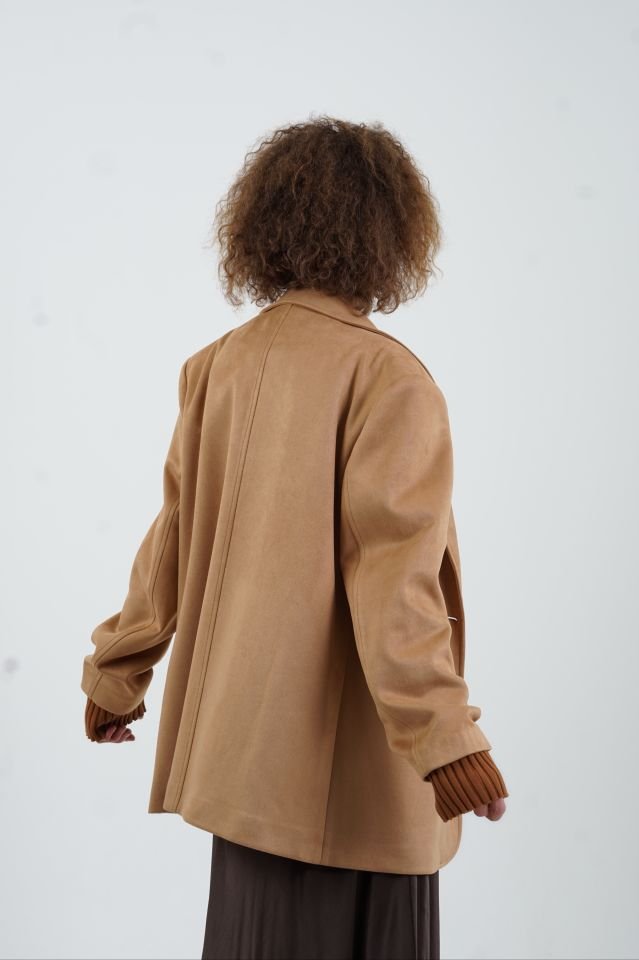 Bej Suni Süet Oversize Blazer Ceket