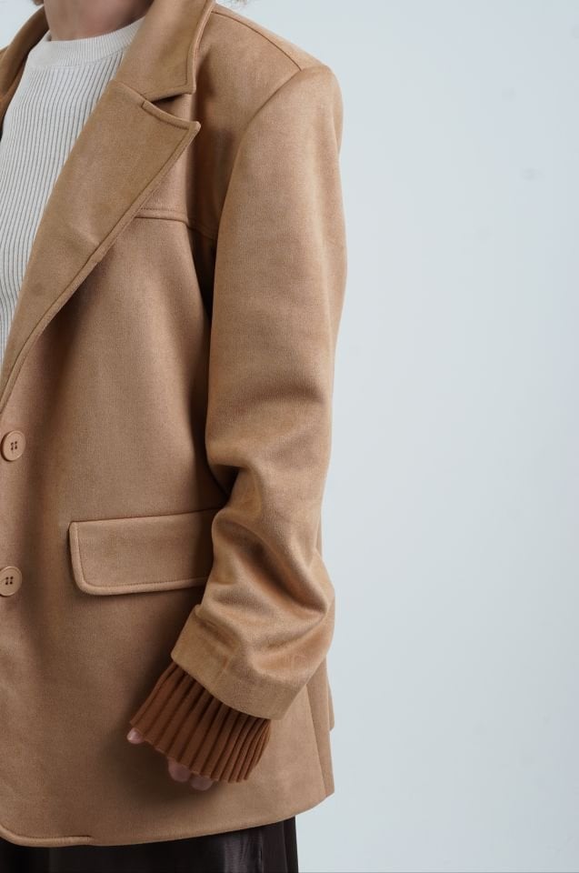 Bej Suni Süet Oversize Blazer Ceket