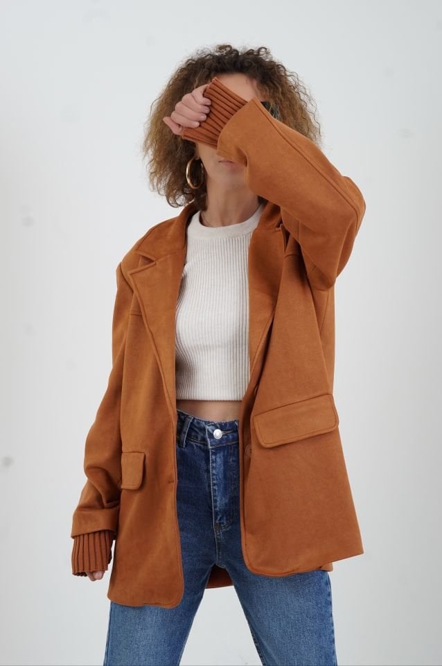 Kiremit Suni Süet Oversize Blazer Ceket