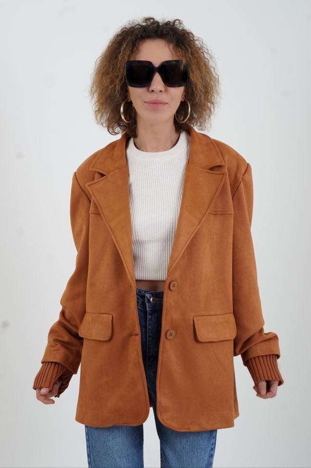 Kiremit Suni Süet Oversize Blazer Ceket