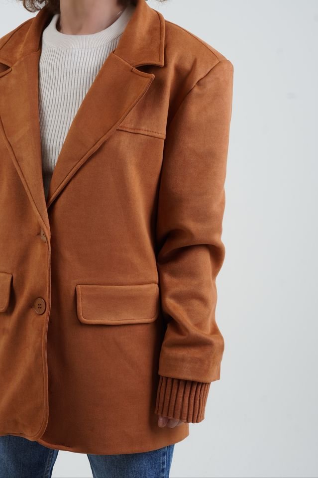 Kiremit Suni Süet Oversize Blazer Ceket