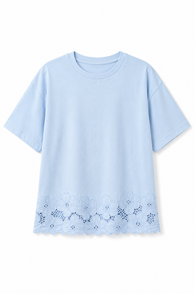 Mavi Etek Ucu Beyaz İş Tshirt