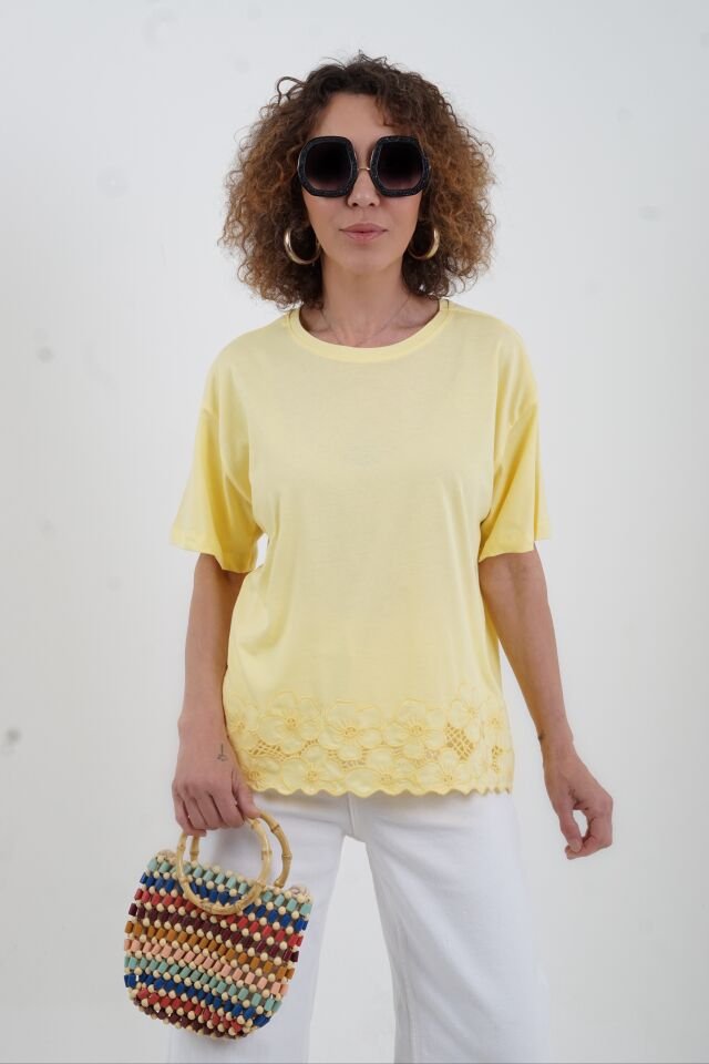 Sarı Etek Ucu Beyaz İş Tshirt