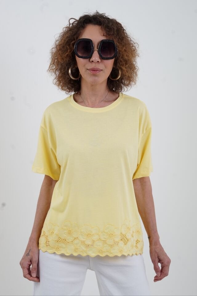 Sarı Etek Ucu Beyaz İş Tshirt