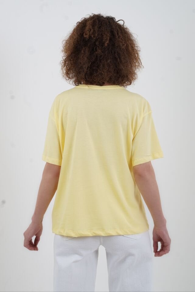 Sarı Etek Ucu Beyaz İş Tshirt