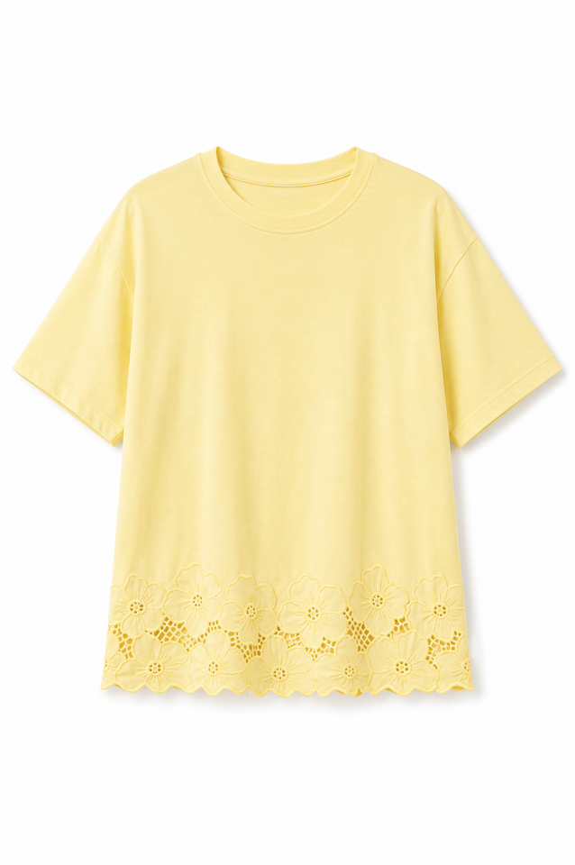 Sarı Etek Ucu Beyaz İş Tshirt
