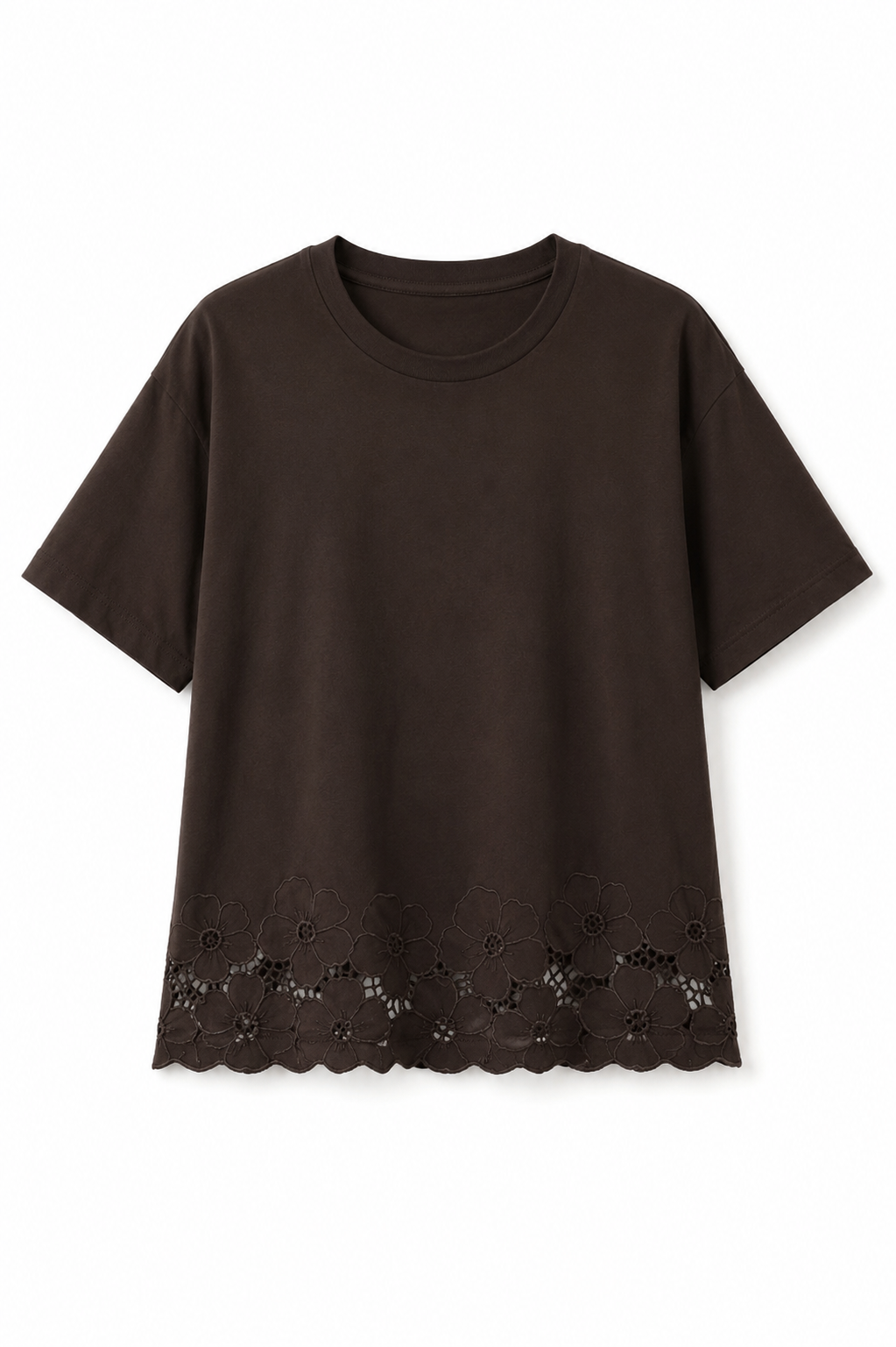 Kahve Etek Ucu Beyaz İş Tshirt