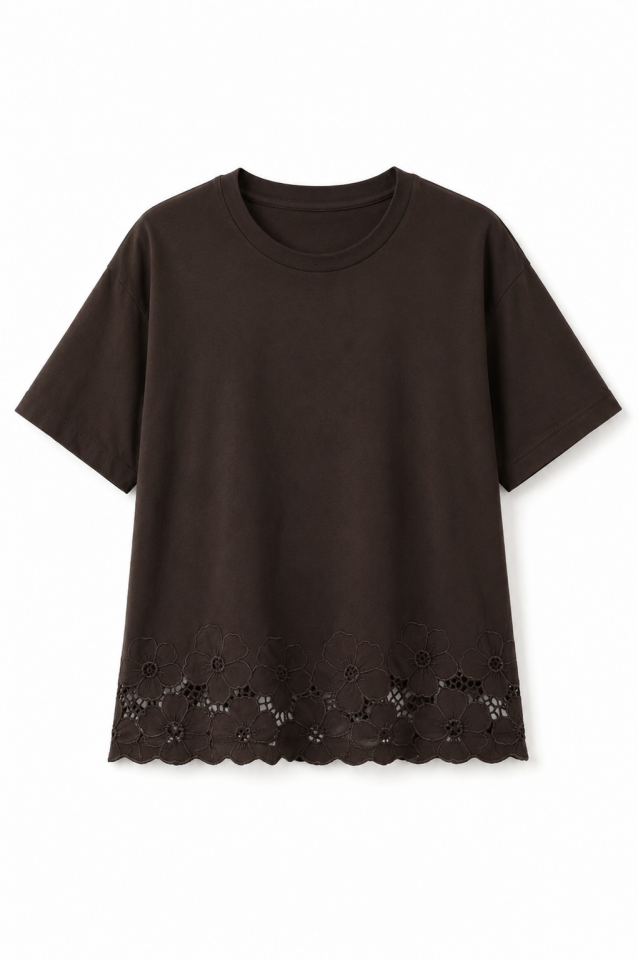 Kahve Etek Ucu Beyaz İş Tshirt