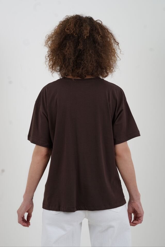 Kahve Etek Ucu Beyaz İş Tshirt