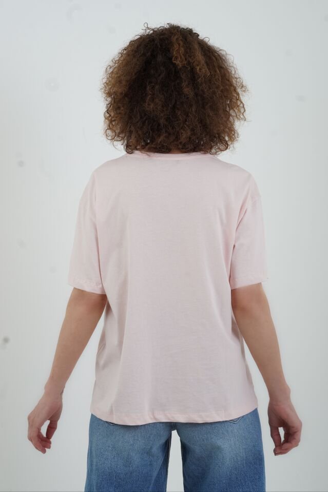 Pembe Etek Ucu Beyaz İş Tshirt