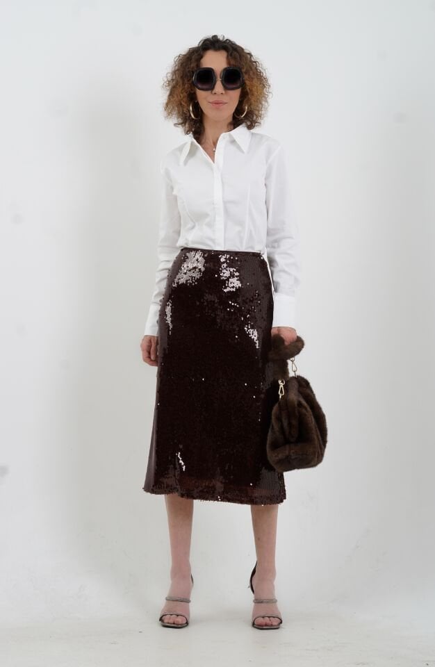 Kahve Pul Payetli Etek