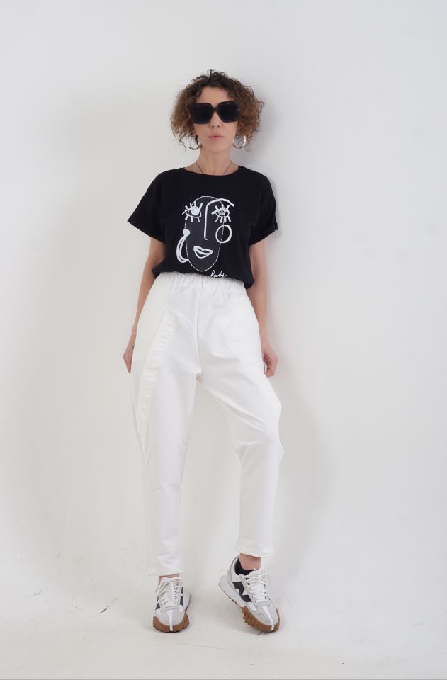 Diagonal Detaylı Jogger Pantolon EKRU - L