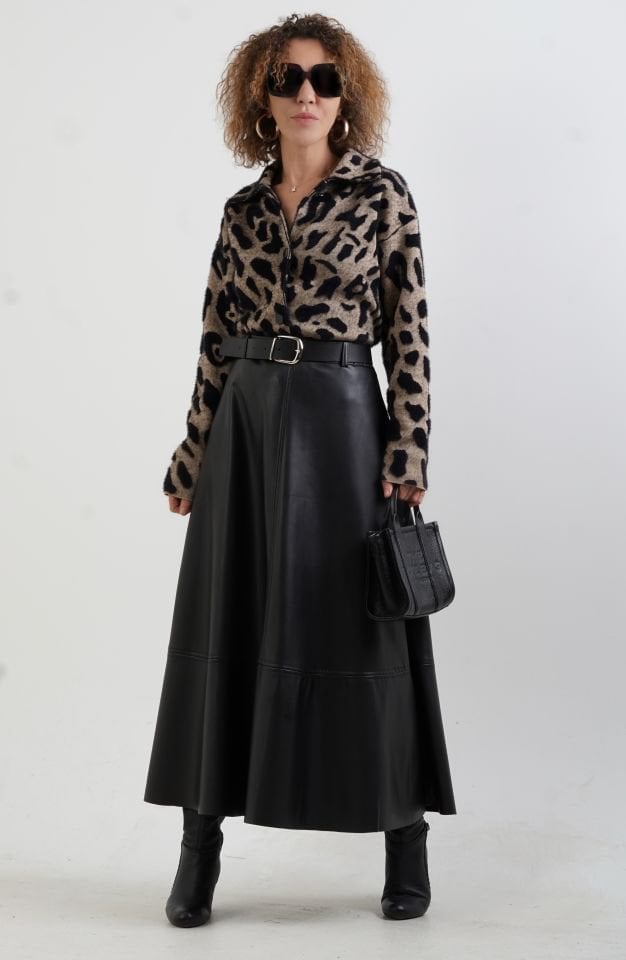 Siyah Kemerli Deri Etek