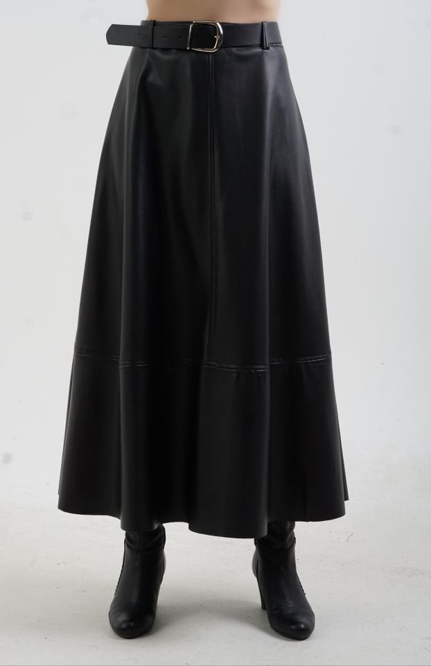 Siyah Kemerli Deri Etek