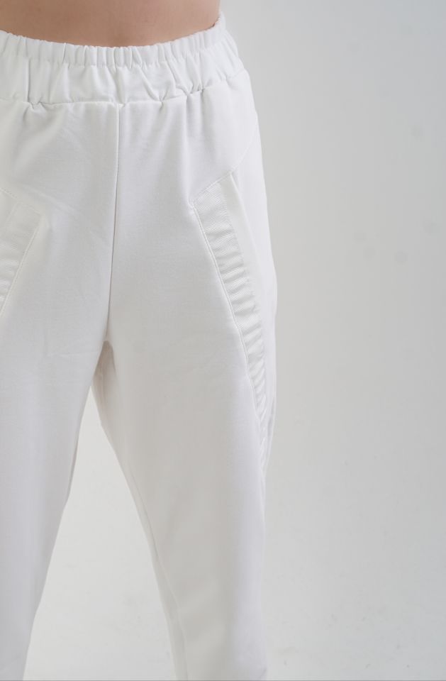 Diagonal Detaylı Jogger Pantolon EKRU - S