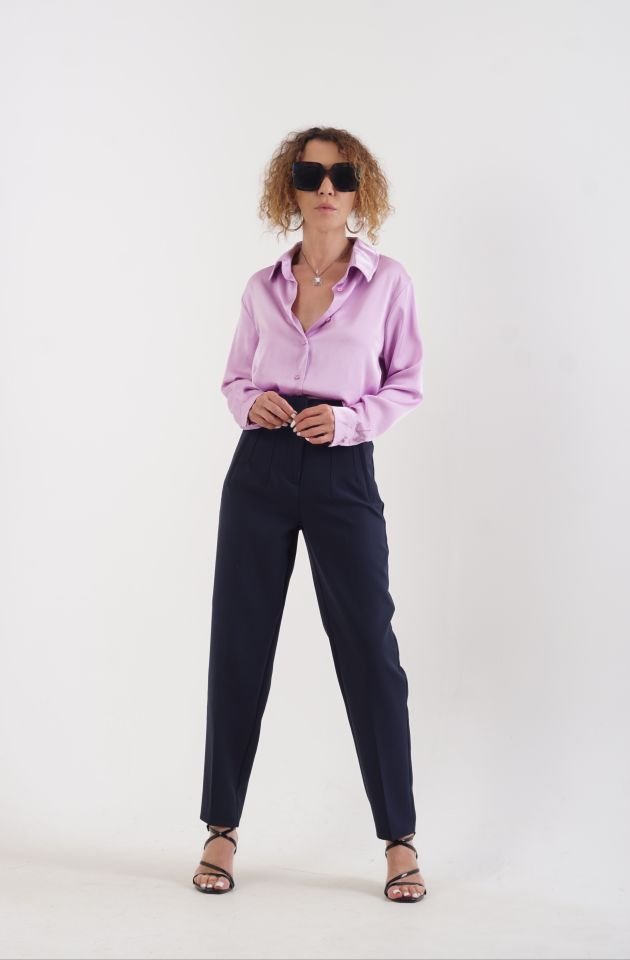 Önü Flatolu Pantolon LACİVERT - L