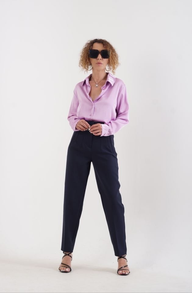 Önü Flatolu Pantolon LACİVERT - S