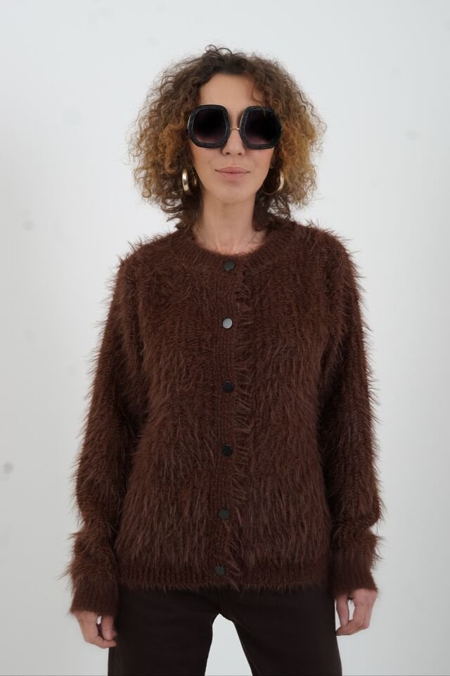 Kahve Sakallı Düğmeli Hırka