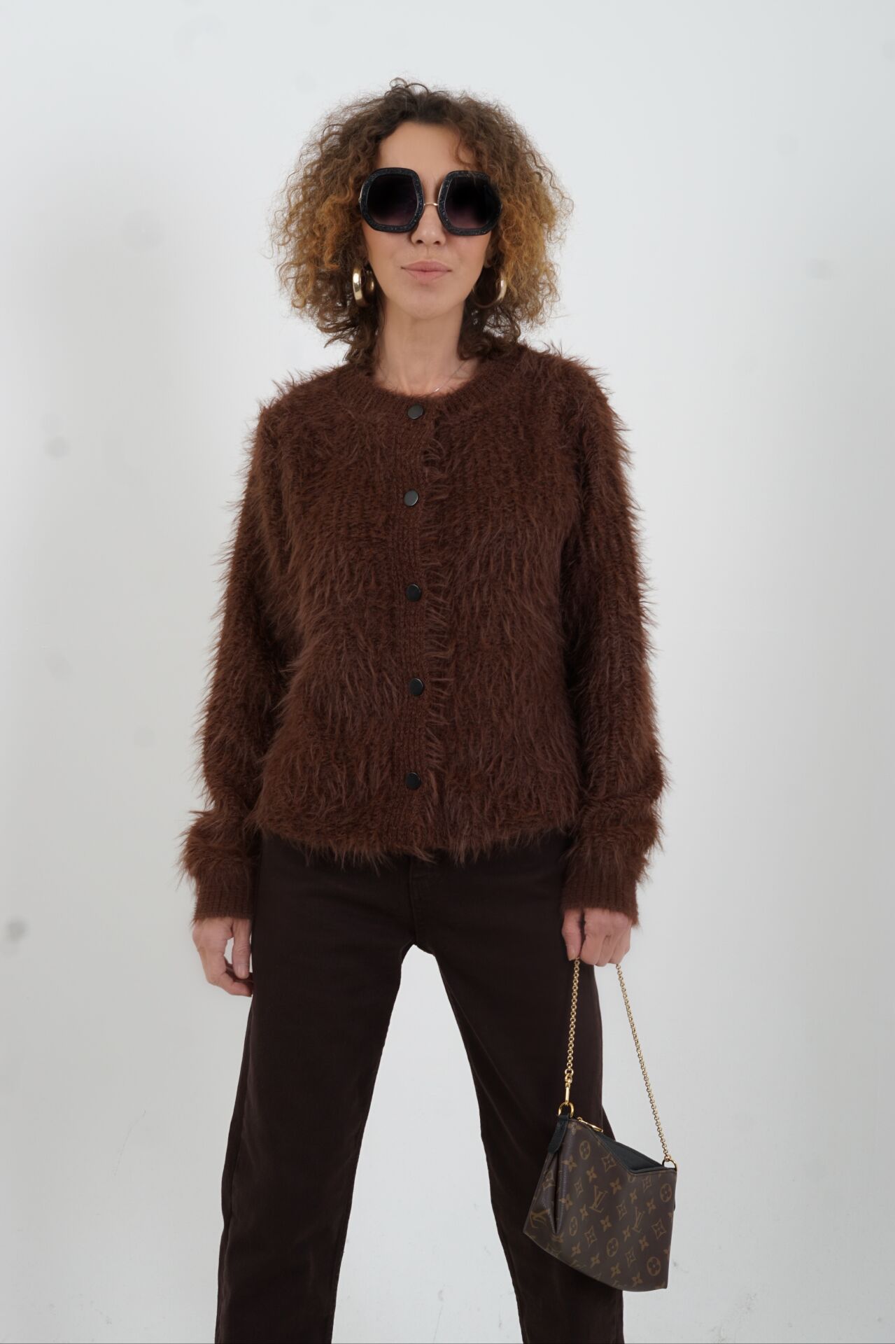 Kahve Sakallı Düğmeli Hırka