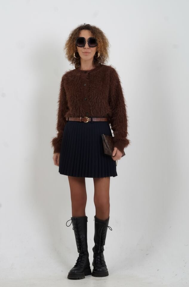 Kahve Sakallı Düğmeli Hırka