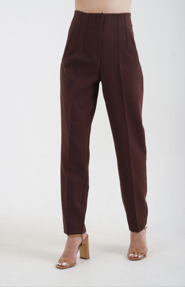 Önü Flatolu Pantolon KAHVERENGİ - L
