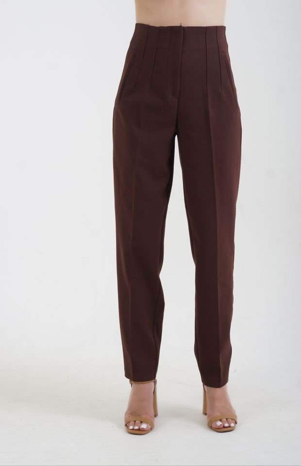 Önü Flatolu Pantolon KAHVERENGİ - M