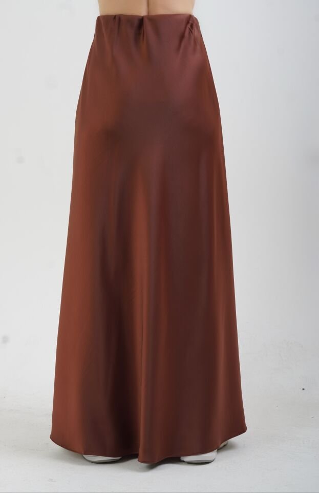 Kahve Tok Saten Maxi Boy Etek