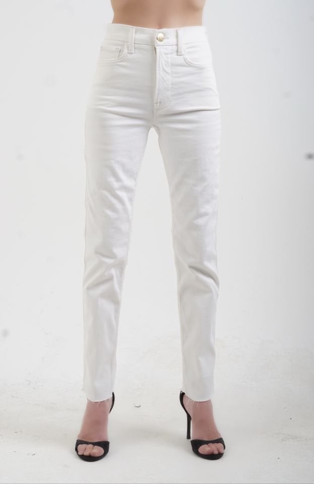 Ekru Yüksek  Bel Likralı Slim Fit Jean Pantolon
