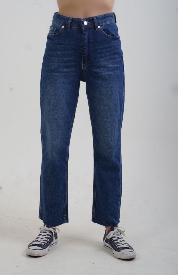 Mavi Paçası Dikişsiz Mom Fit Jean Pantolon