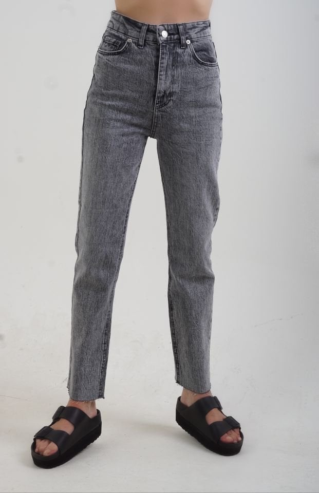 Antrasit Paçası Dikişsiz Mom Fit Jean Pantolon