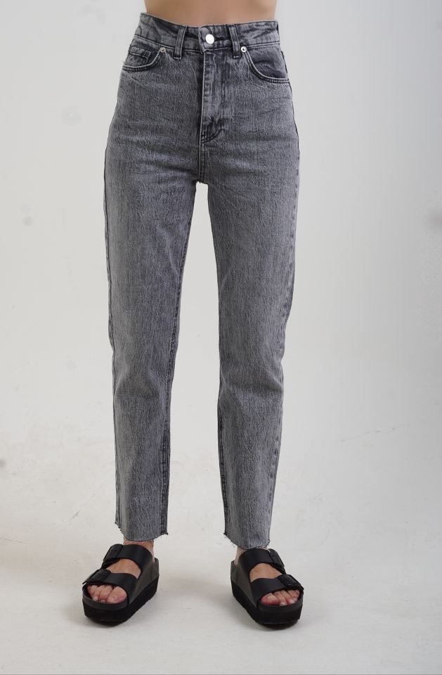 Antrasit Paçası Dikişsiz Mom Fit Jean Pantolon