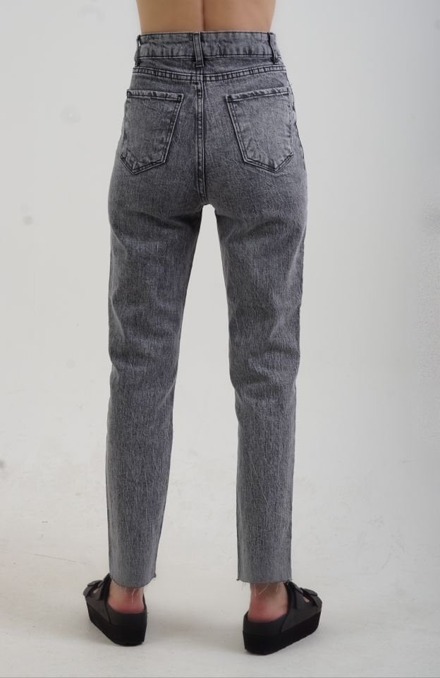 Antrasit Paçası Dikişsiz Mom Fit Jean Pantolon
