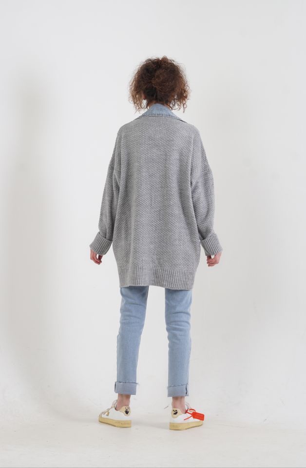 Gri Denim Detaylı Hırka