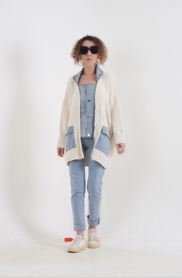 Taş Denim Detaylı Hırka