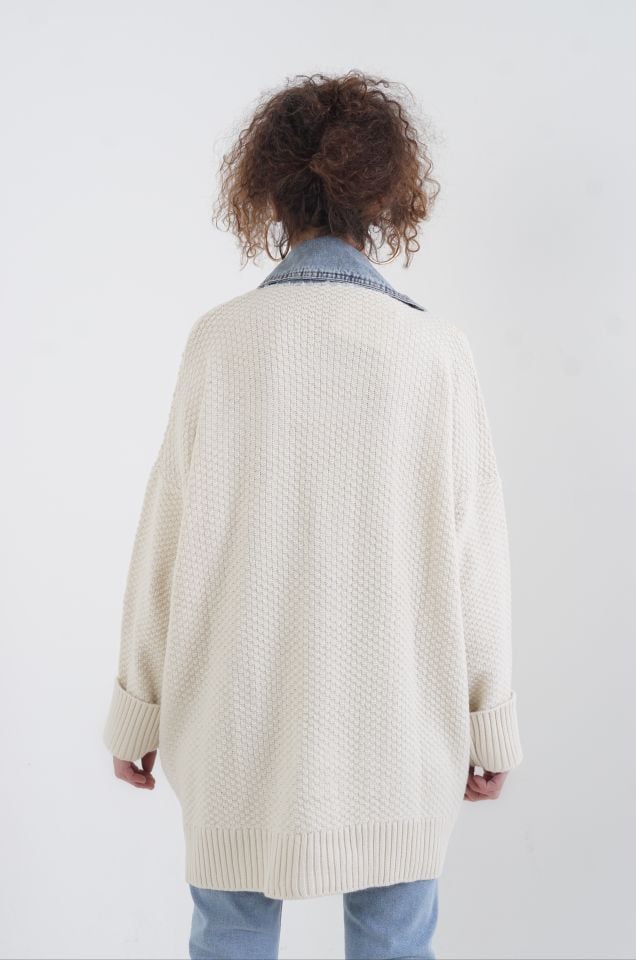 Taş Denim Detaylı Hırka