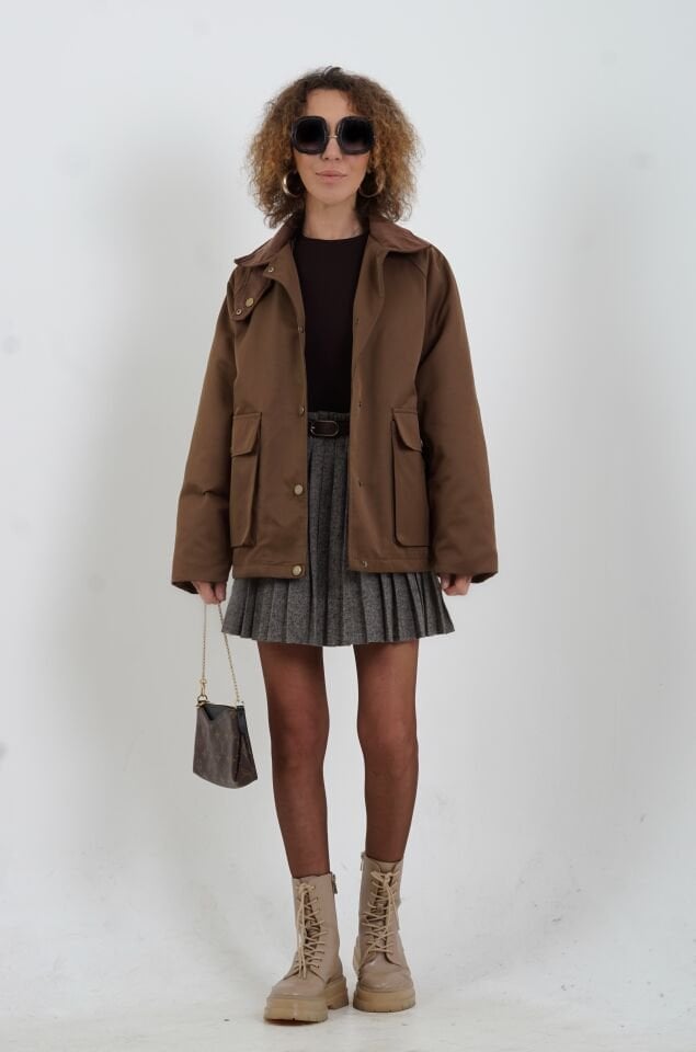 Kahve Kadife Yaka Mont