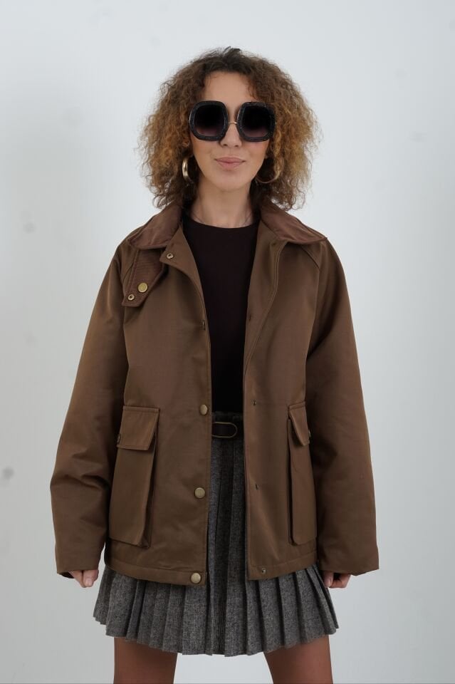 Kahve Kadife Yaka Mont