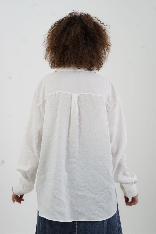 Ekru Kedi Nakışlı Taşlı Crash Gömlek