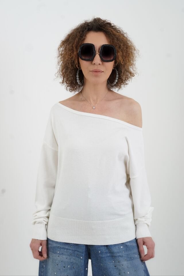 Ekru Tek Omuzu Düşük Kazak