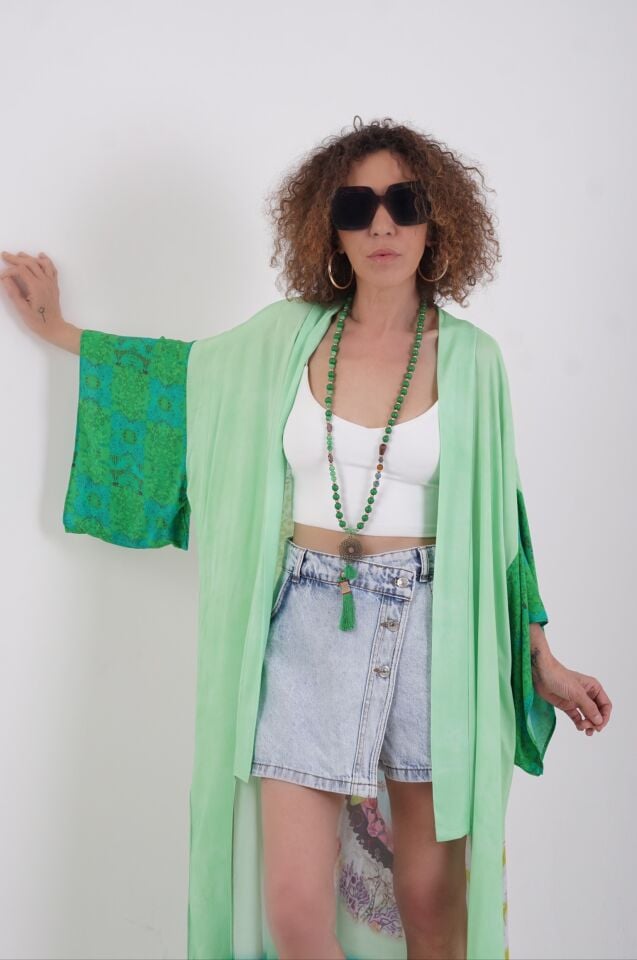 Yeşil Datça Denizatı Desenli Kimono