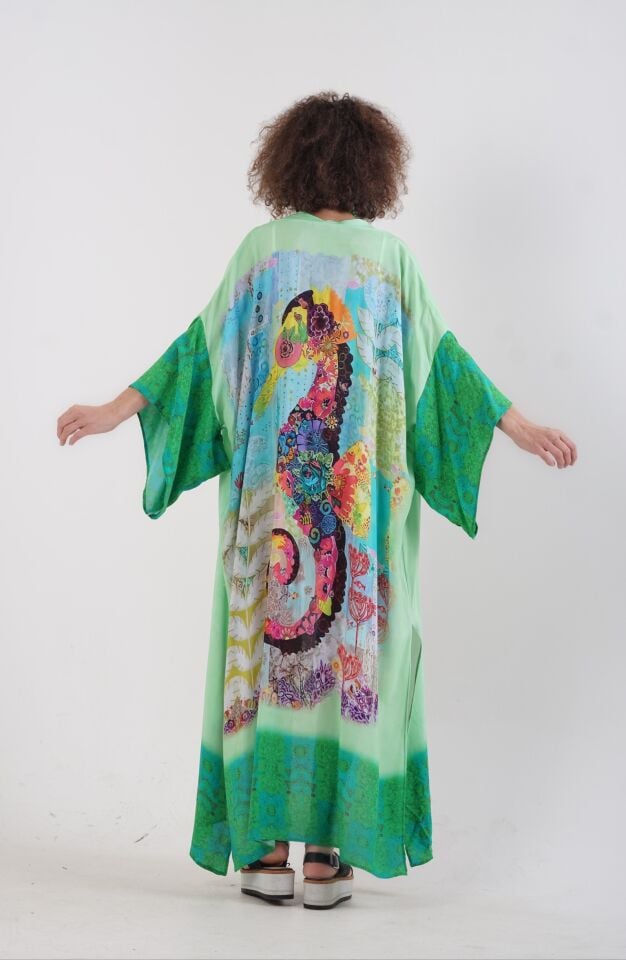 Yeşil Datça Denizatı Desenli Kimono