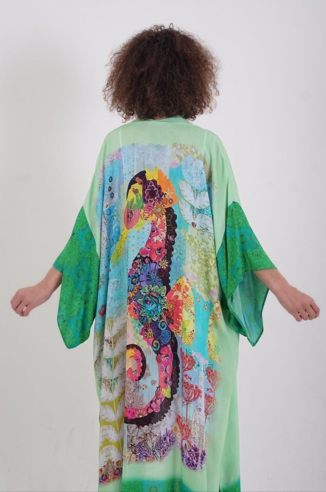 Yeşil Datça Denizatı Desenli Kimono