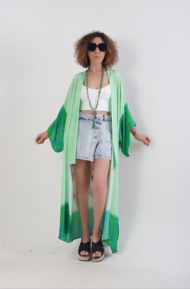 Yeşil Datça Denizatı Desenli Kimono