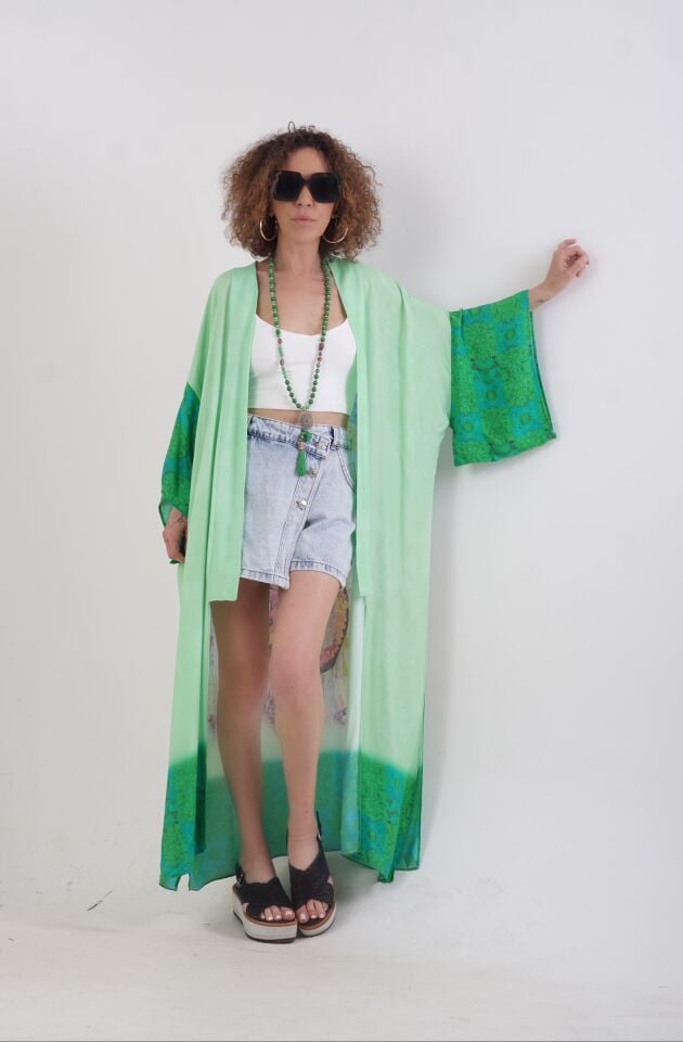 Yeşil Datça Denizatı Desenli Kimono