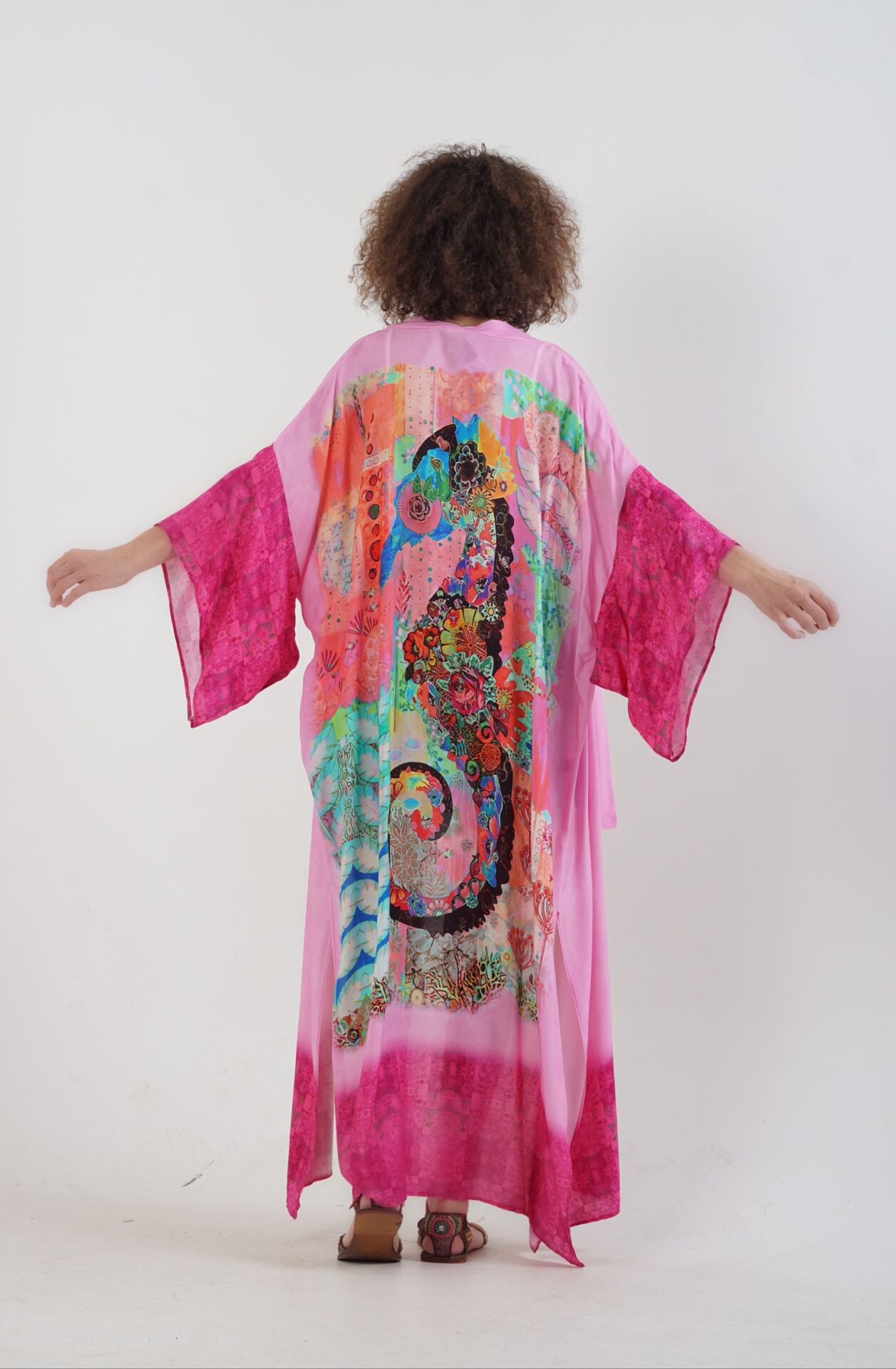Pembe Datça Denizatı Desenli Kimono