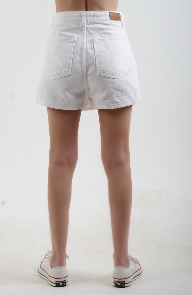 Beyaz Kruvaze Denim Şort Etek