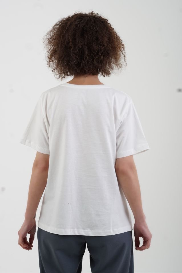 Ekru Çantalı Kız Baskılı Tshirt