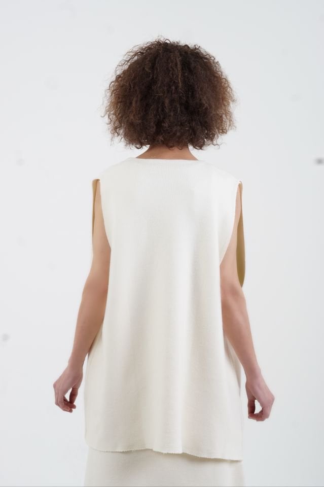 Krem Oversize Triko Yelek