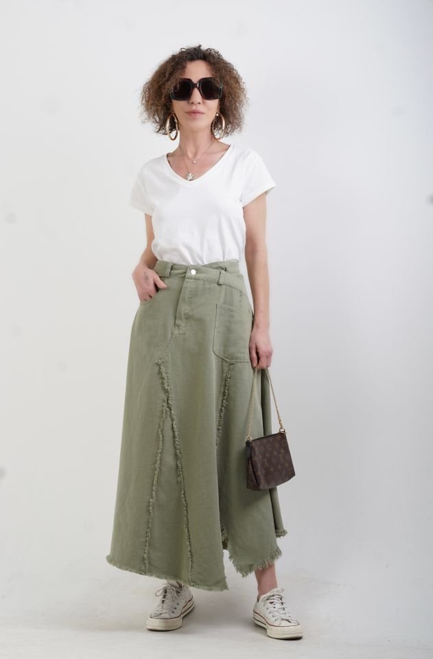 Ekru V Yaka Pamuk Likra Tshirt